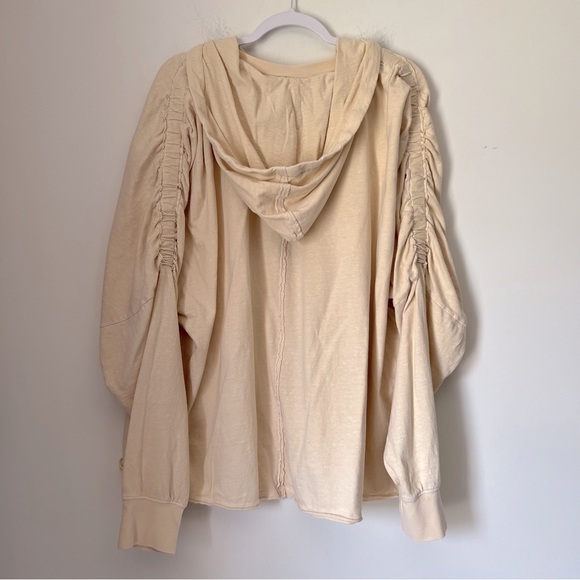 FP Movement Oversized Slouchy Hoodie Ruched Sleeves Pocket Sweatshirt in Vanilla - Picture 12 of 16